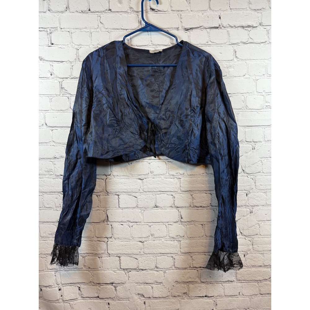 Oltre Cropped Bolero Shrug‎ Tie Front Long Sleeve Lace Trim - Italy Medium